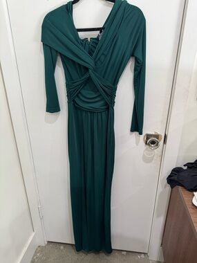 Zac Posen Emerald Green Twist-Front Long Sleeve Maxi Dress